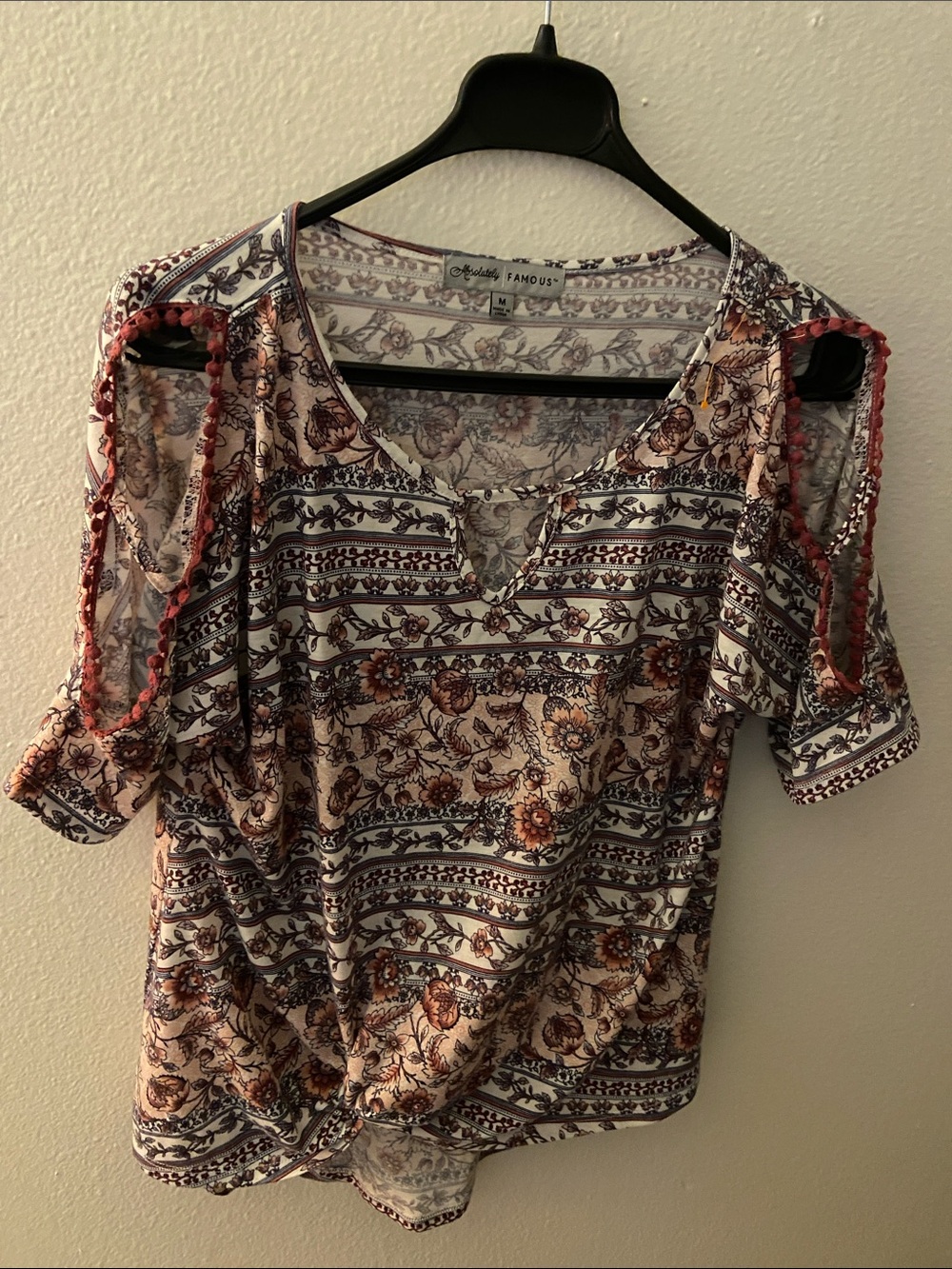 Absolutely Famous Cream Tunic with Rust Floral and Navy Stripe